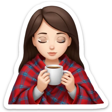 girl brunette inside a blanket sipping coffee eyes closed sticker