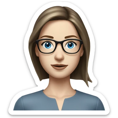 CHyper Realistic pale elegant classy model, straight shoulder length brunette, glasses and blue eyes  sticker