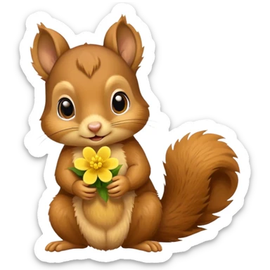 baby squirrel hold a flower sticker
