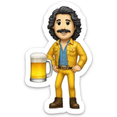 homem careca, amarelo, camisa led Zeppelin, bebendo cerveja sticker