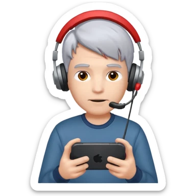 A boy with half gary hair and half red hair playing video game in is mobile  sticker