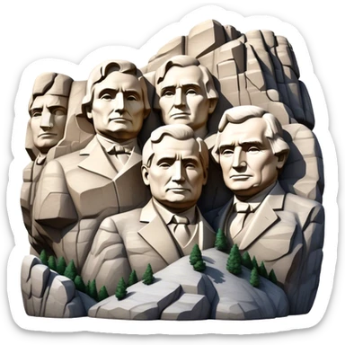 Cinematic Realistic Mount Rushmore Landmark Emoji, featuring the carved faces of four U.S. presidents, etched into the granite mountainside with dramatic lighting accentuating the rock textures. sticker