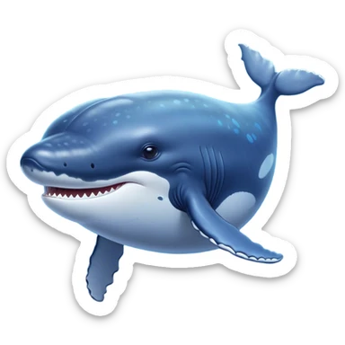 Cinematic Noble Humpback Whale Portrait Emoji, Poised and grand, with an enormous, barnacle-speckled blue-gray body, soulful, wise eyes, and a deeply serene presence, Simplified yet sharp and sophisticated features, highly detailed, glowing with a soft oceanic radiance, high shine, intelligent and powerful, stylized with an air of deep-sea mystery, focused and regal, soft glowing outline, capturing the essence of a legendary giant of the ocean that appears ready to glide majestically through the waves with effortless grace! sticker