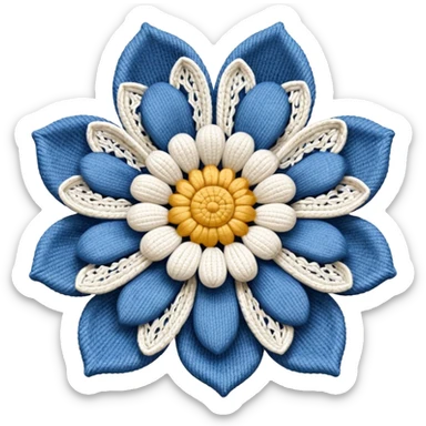 Denim and white crochet flower sticker