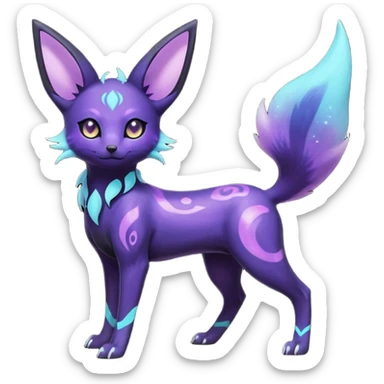Rare realistic purple indigo violet nebulae shiny sparkly dark-neon glowing bioluminescent edgy badass epic pretty beautiful handsome gorgeous aesthetic colorful vibrant Vernid-Trico-Umbreon-Espeon-species-Fakemon-creature by LiLaiRa, 4 legs, 1 tail, random markings, (full body) sticker