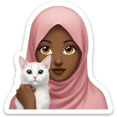 Pretty model Muslim Somali girl wearing khimar with her Turkish Angora cat  sticker
