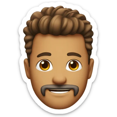 Man with very small eyes, medium brown faux hawk, beard, smile sticker