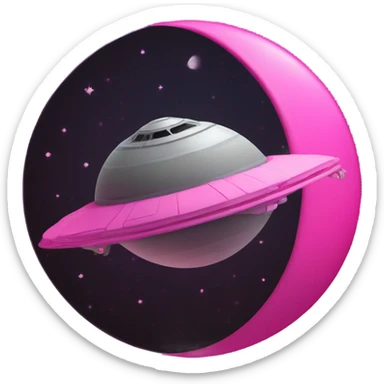 Hot pink moon with a spaceship on top sticker