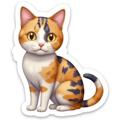 full body anxious looking colourful patchy calico tabby cat with tiny head to large body with fully white front legs sticker