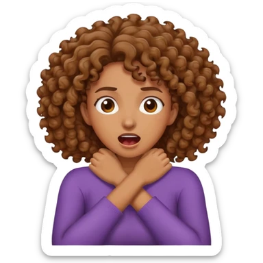 Brown curly crossed arms grabbing her neck screaming  sticker