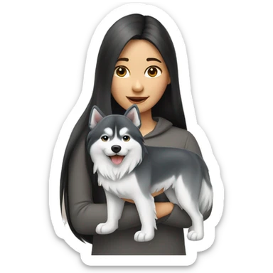 Long hair Asian Girl with husky dog sticker