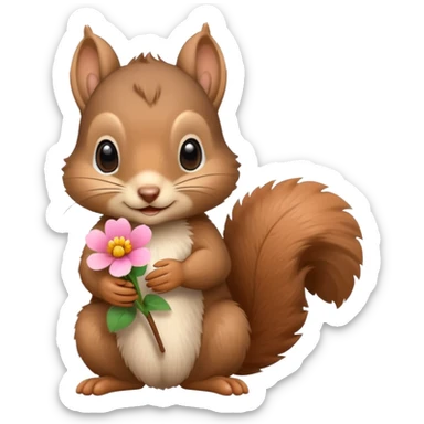 baby squirrel hold a flower sticker