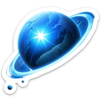 The image is a sci-fi poster with glowing blue text that reads “STAR BLAST.” A bright blue planet or star glows at the bottom, giving the design a futuristic, space-themed look. sticker
