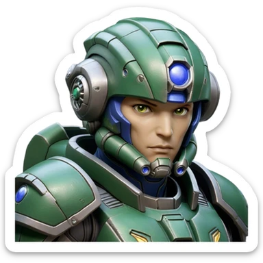 Cinematic Realistic StarCraft Terran Marine Portrait, head tilted dramatically with an exaggeratedly amused expression, blending futuristic grit with a hint of unexpected humor. His steely gaze and determined features, set against intricately detailed tactical armor in dark green and grey, are rendered with lifelike texture and dynamic lighting, high shine, dramatic yet whimsical, capturing the essence of a Terran Marine whose epic strength is accompanied by a playful edge. sticker