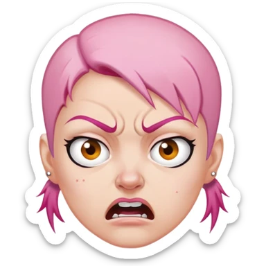 angry feminist with half bald head and half pink hair sticker