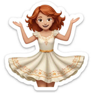 Cinematic Playful Aurora Portrait Emoji, Spinning in her dress, arms gracefully extended, eyes filled with laughter, exuding joy and charm, a princess dancing through her dreams! sticker