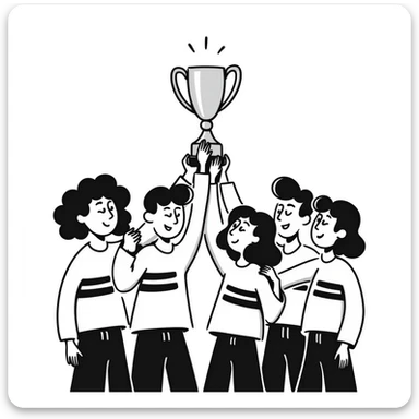 team celebrating with trophy sticker