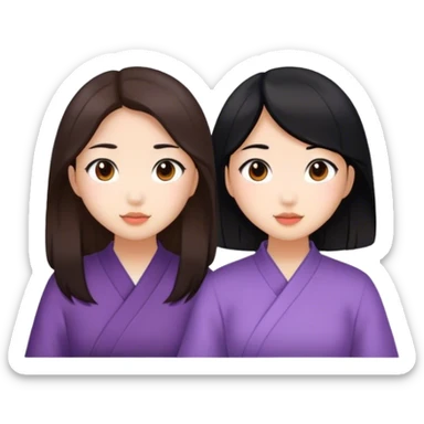 two asian girls talking brown hair and black hair sticker