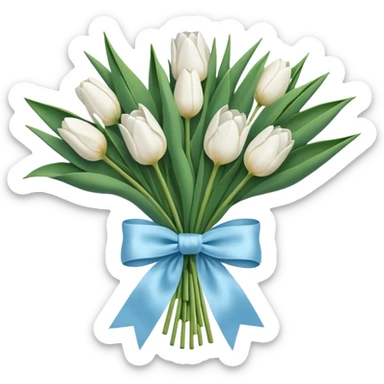 White tulips bouquet with light blue bow sticker