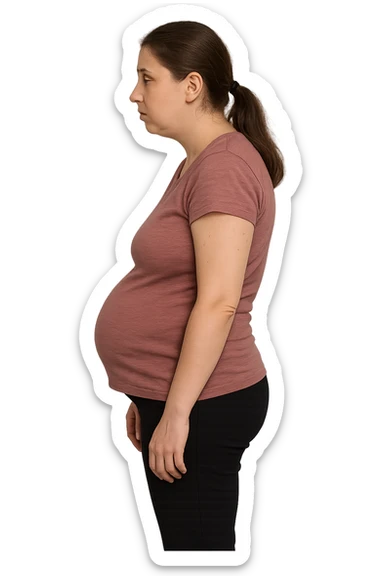 DONNA DI PROFILO CON LA POSTURA SBAGLIATA, LA PANCIA IN FUORI E LE SPALLE CHIUSE sticker