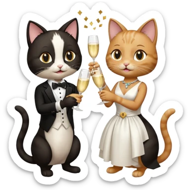 two happy cats getting married with champagne glasses sticker