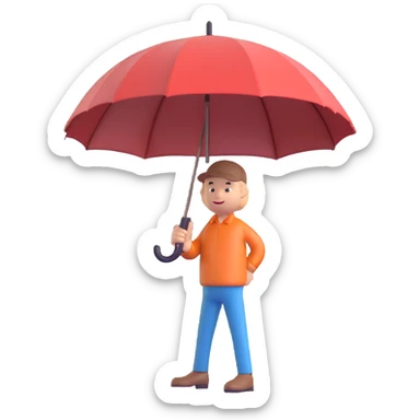 a man holding out a closed umbrella as if to shake hands, humorous sticker