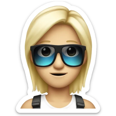 cool blonde kid with black sunglasses holding up a big fish sticker