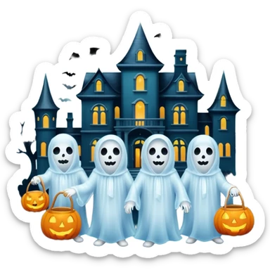 Ghosts trick or treating at a mansion sticker
