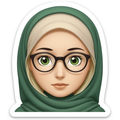 White hijabi girl with black eyes and black long hair white girl and black eyes wearing glasses and a white skin girl with curly honey hair and green eyes sticker