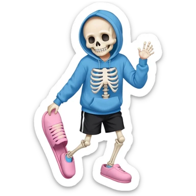 Sans The Skeleton, Blue Hoodie-Sweater, Grin, Pink Slippers, Black Shorts sticker