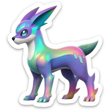 Colorful Pastel Iridescent-gradient Futuristic Modern Epic Legendary Shiny Cyber-Suicune-Dialga-Lugia-Reshiram-Creature, (full body) sticker