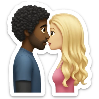 Blonde straight hair girl kisses man black curly hair  sticker