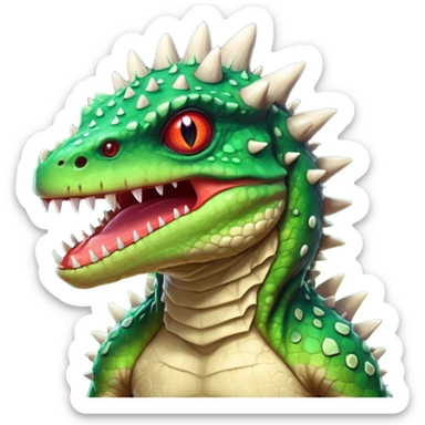 poisonous mushroom reptile monster portrait, head and shoulders only, lizard-like face, spiky mushroom growths, toxic green glow, creepy tongue, fantasy animal vibe, 3D cartoon, mobile game icon style, clean background, no text, no watermark

 sticker