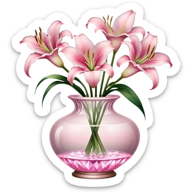 light pink liliums in antique crystal vase sticker