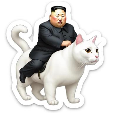 super fat Kim jong UN riding a white cat sticker