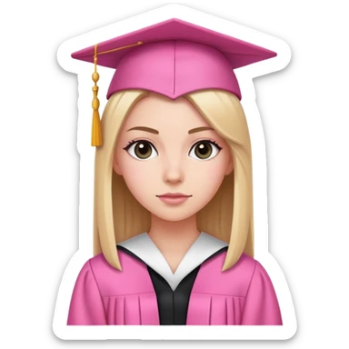 White girl with long straight black tine wearing pink graduation clothes sticker