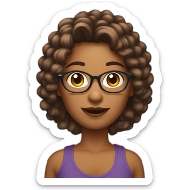 crie uma mulher de aproximadamente 30 anos, com cabelos ondulados, castanho escuro. Ela usa óculos e tem os olhos castanhos!  sticker