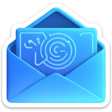 modern futuristic emoji for AI newsletter, holographic mail icon with circuit patterns and subtle blue glow, clean and techy look sticker