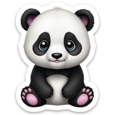 Cinematic Cute Baby Panda Portrait Emoji, Head tilted playfully and inquisitively, featuring an irresistibly fluffy, black and white Fur with an extra dose of cuddliness, round, sparkling eyes filled with boundless curiosity, Simplified yet adorably endearing features, highly detailed, glowing with a warm, friendly glow, high shine, affectionate and playful, stylized with a touch of playful charm, bright and heartwarming, soft glowing outline, capturing the essence of a mischievous yet loving baby panda, so playful it feels like it could tumble out of the screen into your arms! sticker
