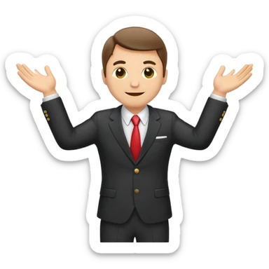 Emoji-style sticker of a man in a suit with arms spread wide to the sides sticker