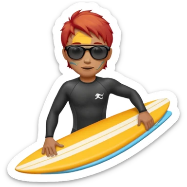 red haired asian surfer with surfboard  sticker