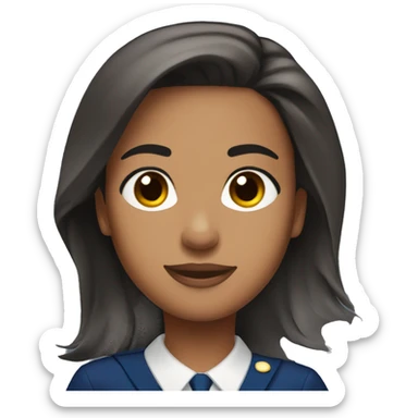 flight attendant with black hair brown skin brown eyes straight hair and dark blue scarf sticker