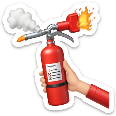 A hand holding Fire extinguisher and extinguishing the fire, no man sticker
