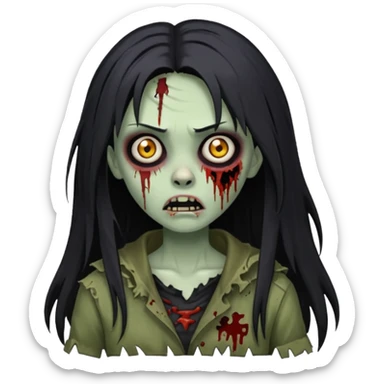 girl zombie with black long hair and franja sticker
