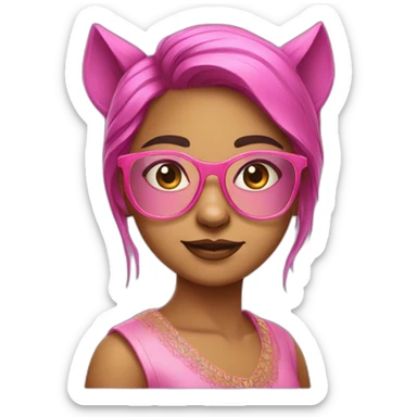 Fair indian girl with a wolfcut and pink translucent spectacles sticker