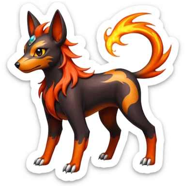 Fiery solarpunky elemental colorful hot will-o-wispy Houndoom-Torracat-Genesect-Pokémon-Fakémon-hybrid-creature sticker