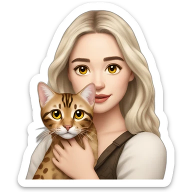 Emilia Clarke holds a Bengal cat with yellow eyes sticker