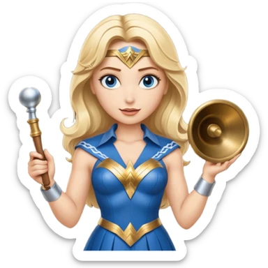 Blonde blue eyes Wonder Woman holding bell and short white orchestra conductor’s baton  sticker