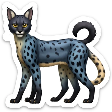 Colorful shiny black gloomy dark dull melanistic Caracal-Cheetah-Serval-Snow-Leopard-Trico-Sergal-Vernid-fusion-hybrid-animal-creature, full body sticker