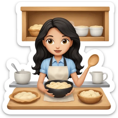 a pretty tan bratz girl with black wavy long hair baking at home sticker